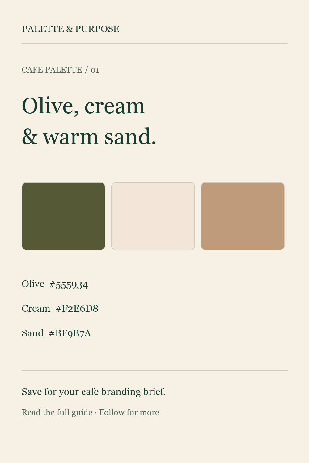 Cafe Color Palette: Olive, Cream and Warm Sand — visual reference