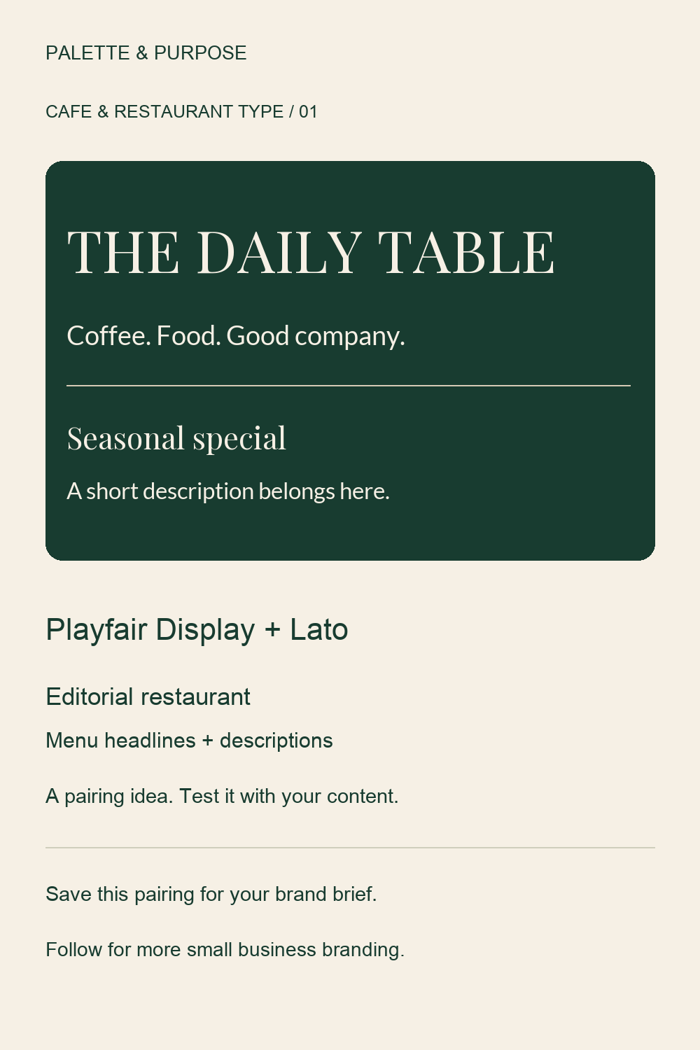 Playfair Display + Lato: Font Pairing for Editorial restaurant — visual reference