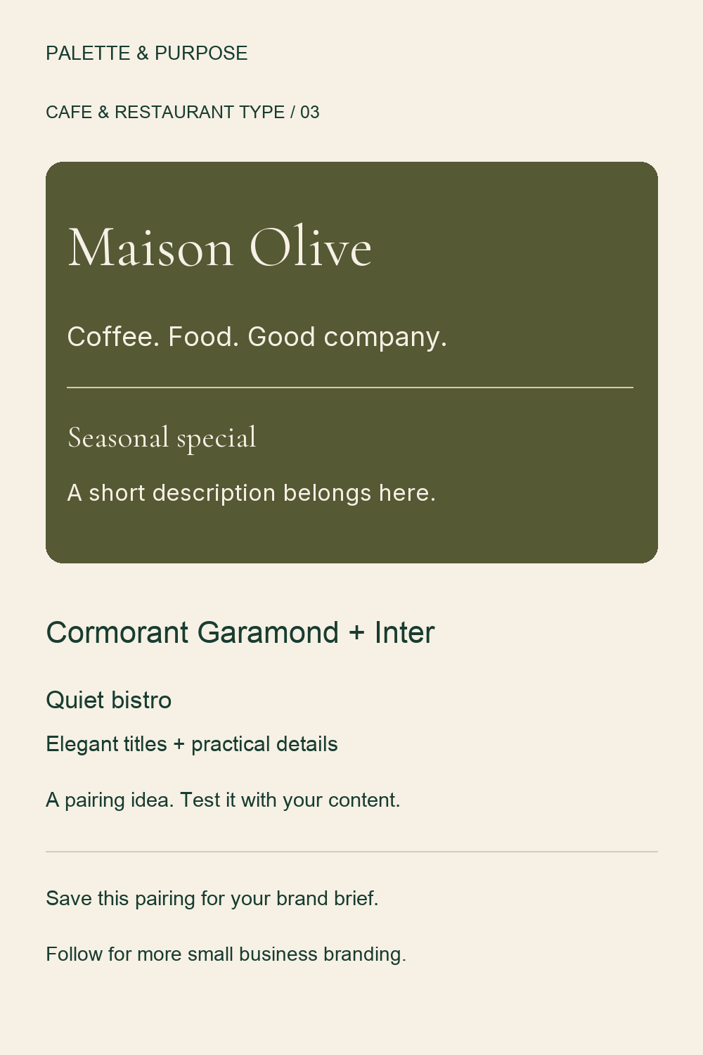 Cormorant Garamond + Inter: Font Pairing for Quiet bistro — visual reference