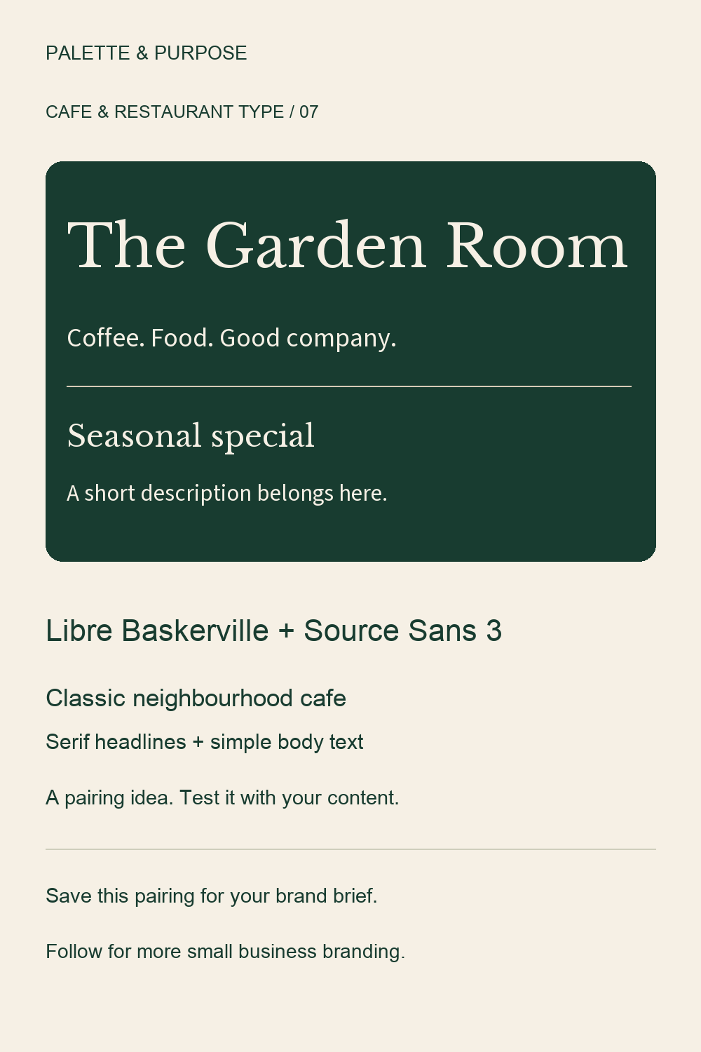 Libre Baskerville + Source Sans 3: Font Pairing for Classic neighbourhood cafe — visual reference