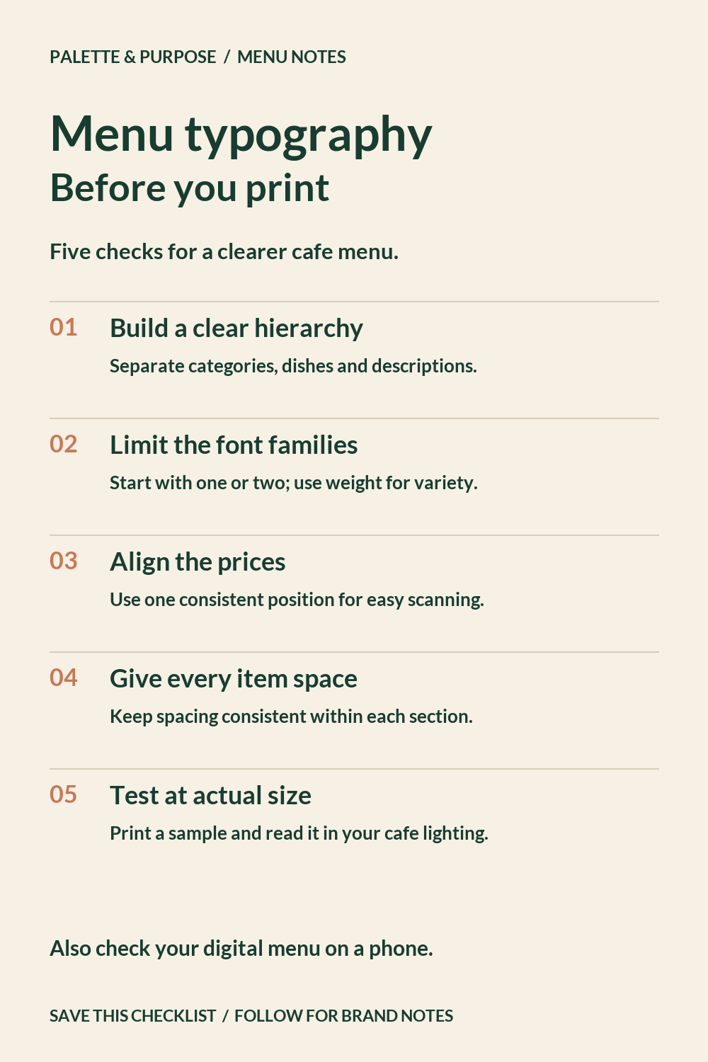 Cafe Menu Typography Checklist: 5 Checks Before You Print — visual reference